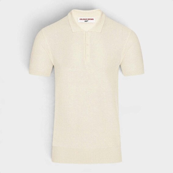 Orlebar Brown Silk Waffle Knit Polo Shirt Ivory