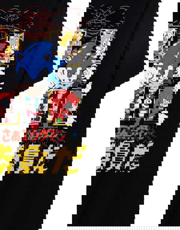 Sonic the Hedgehog Mens Black Japanese Comic Short Sleeved T-Shirt