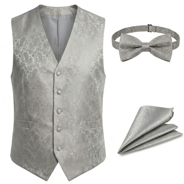 TruClothing Men's Paisley Floral 3 Piece Bow Tie Hankie Waistcoat Set