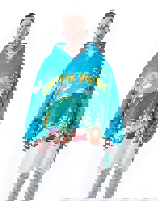 South Park Mens Blue Bus Stop Scene Blanket Hoodie (One Size)