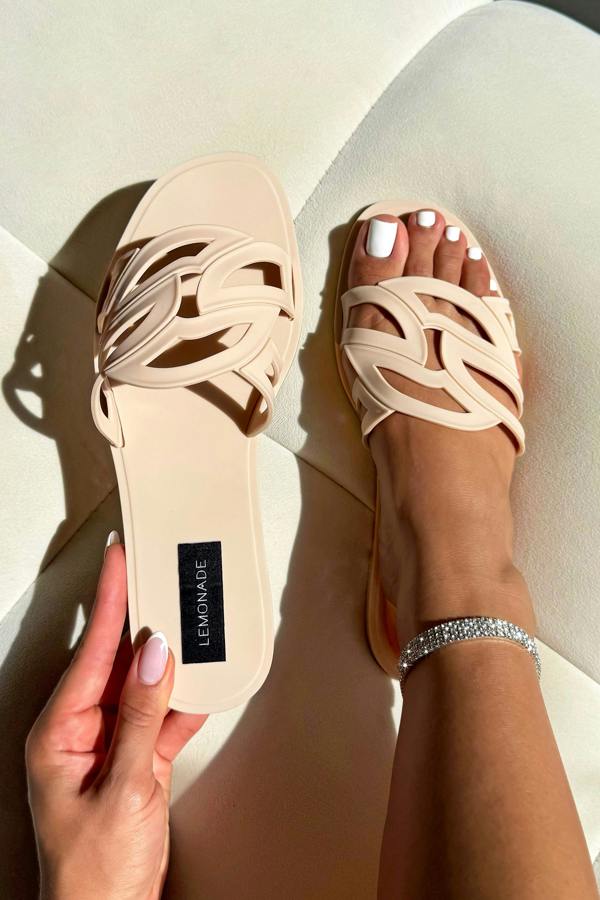 Love Lemonade Sculpt Detail Jelly Sliders Nude
