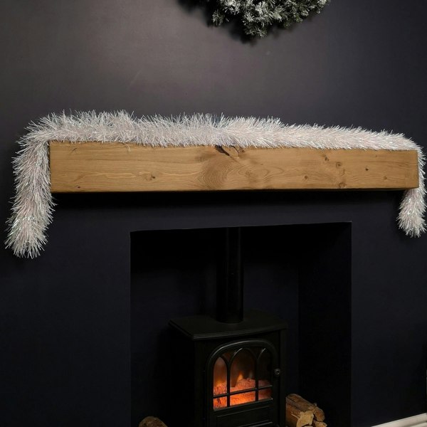 Samuel Alexander 2m x 10cm Festive Tinsel Garland Christmas Tree Decoration Iridescent White