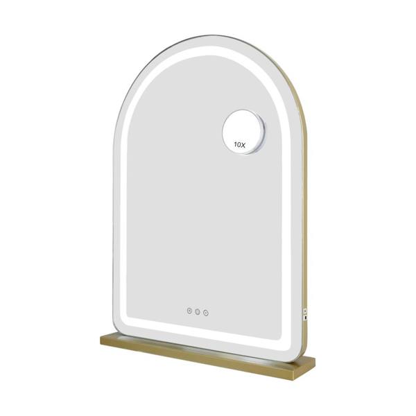 Downton Interiors Gold Metal Frame LED Vanity Dressing Tabletop Mirror 70cm - Soho Collection
