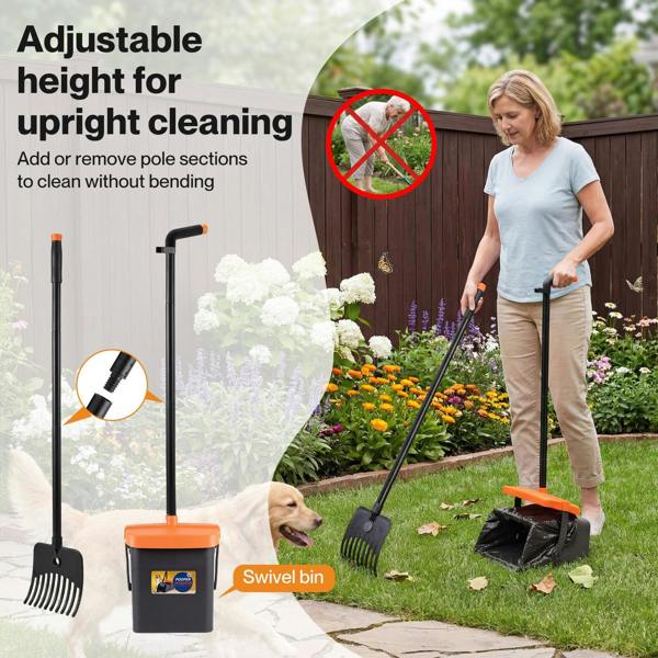 Skylos Pooper Scooper Swivel Bin Rake with Waste Bags Pet Clean Pet Waste