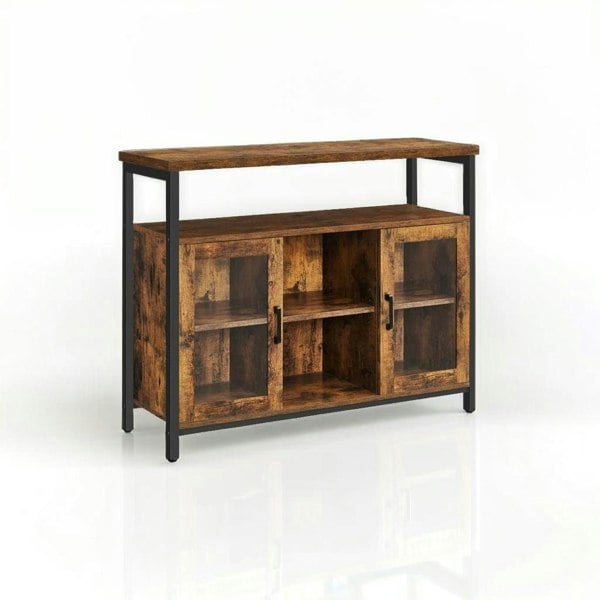 Modcraft Rustic Sideboard Buffet Table with Glass Doors – Storage Cabinet with Adjustable Shelves