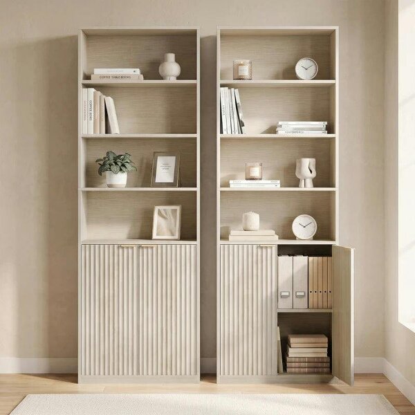 Bookcase Adjustable Shelf Bookshelf Anti-Tip Hardware 6-Tier, Oak Wood Effect