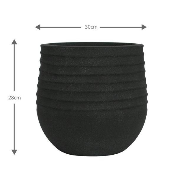 Oslo Black Rippled Plant Pot 30 x 28cm, 16L
