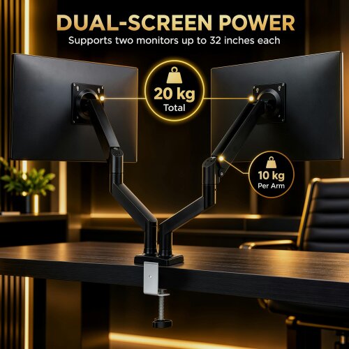 HOMCOM Dual Monitor Stand for 2 Screens up to 32", Height Adjustable, Black