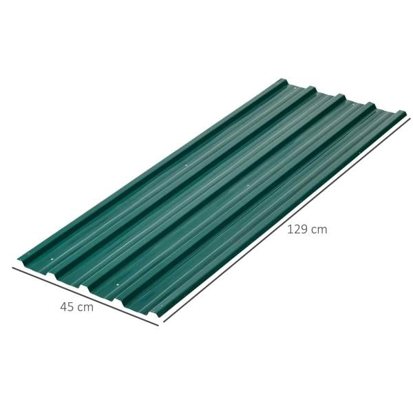 Green corrugated steel roof sheet panel, 129 cm length x 45 cm width