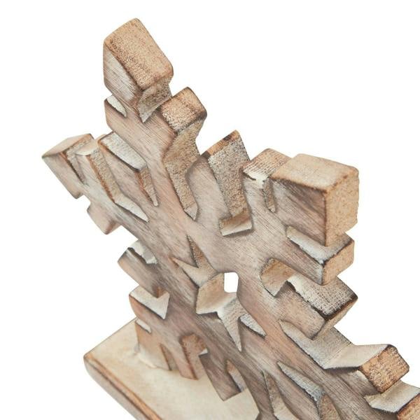Hill Interiors White Wash Collection Wooden Snowflake Decoration - Brown/White - 