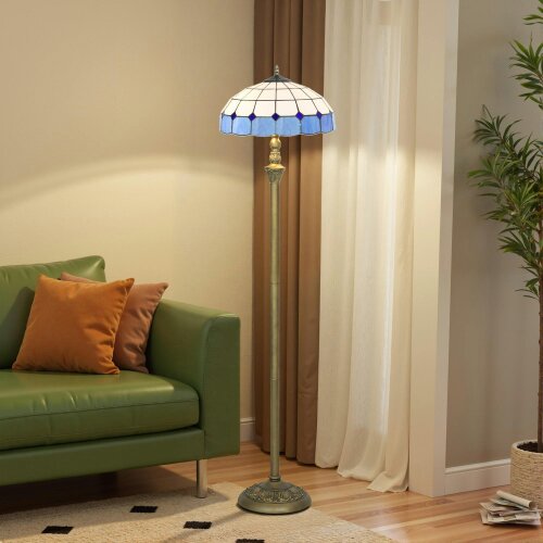 Wyld Haus Luel Metal And Glass Bronze And Blue Tiffany Style Floor Lamp With Handcrafted Shade