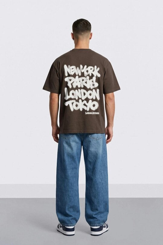 London Attitude Oversized Heavyweight City Graffiti Graphic T-Shirt