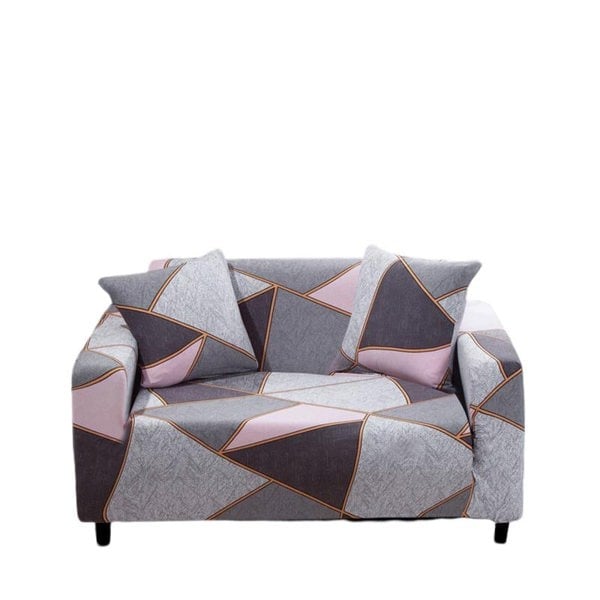 Anyhouz Anyseat Sofa Cover Gray Pink Geometric Style 2 Seater