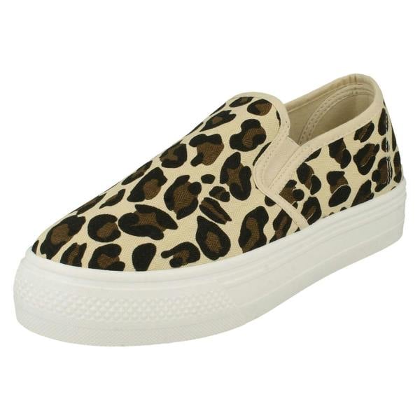 Spot On Ladies Spot On Platform Animal Print Canvas Pumps F80523