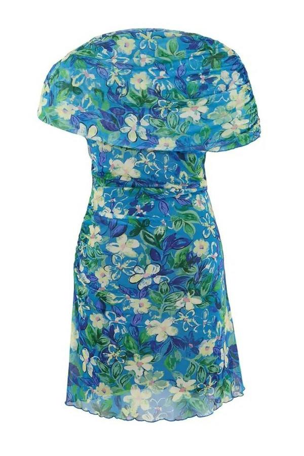 WOVCOR Floral Patterned Tulle Knit Plus Size Dress