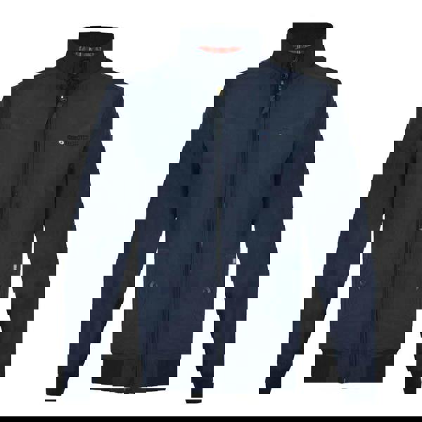 Lambretta Mens ShowerProof Classic Harrington MOD Scooter Jacket Coat, navy blue lightweight waterproof coat with zip closure, high collar, and side pockets.