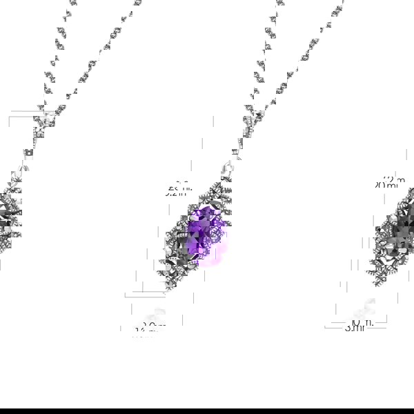 Gemondo Art Deco Style Oval Amethyst & Marcasite Pendant Necklace in Sterling Silver