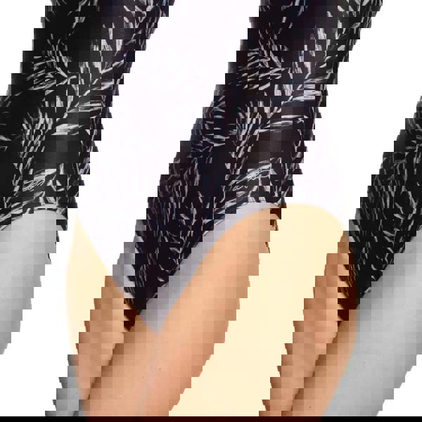 Zoggs Safari Leaf Adjustable Classicback Swimsuit in black and white leaf print