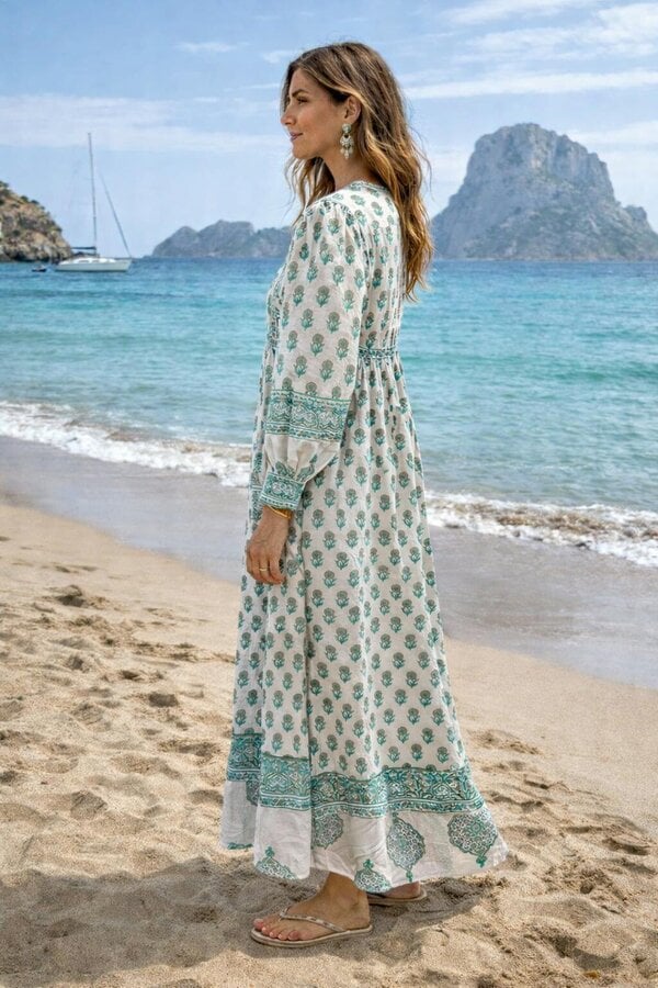 Soul Of Sita Amelia Floaty sleeve Folk Print maxi dress