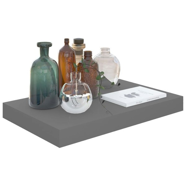 Berkfield Floating Wall Shelves 2 pcs High Gloss Grey 40x23x3.8 cm MDF