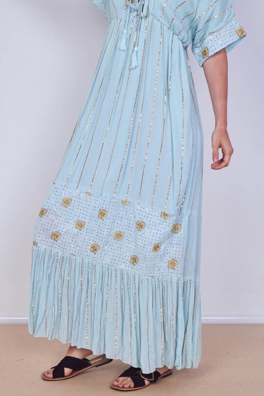 Boho Sequin Square Embroidered Maxi Dress