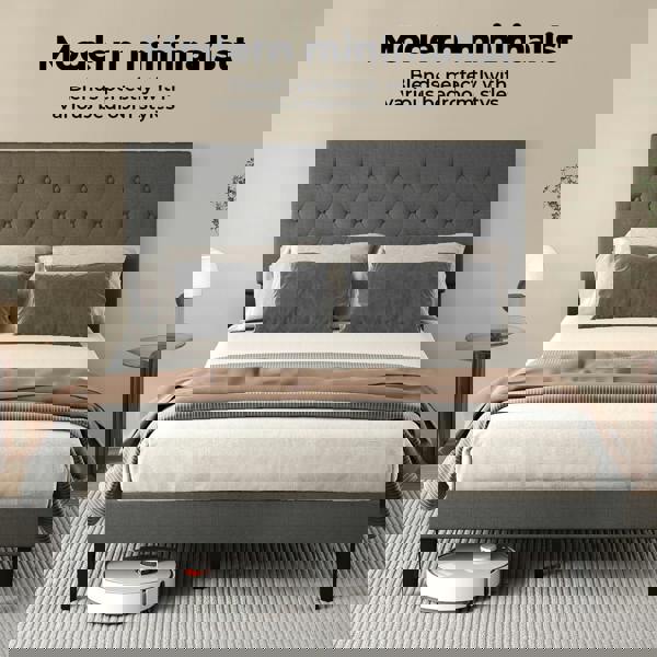 Levede King Bed Frame Upholstered Linen Fabric Soft Foam Headboard Wooden Grey