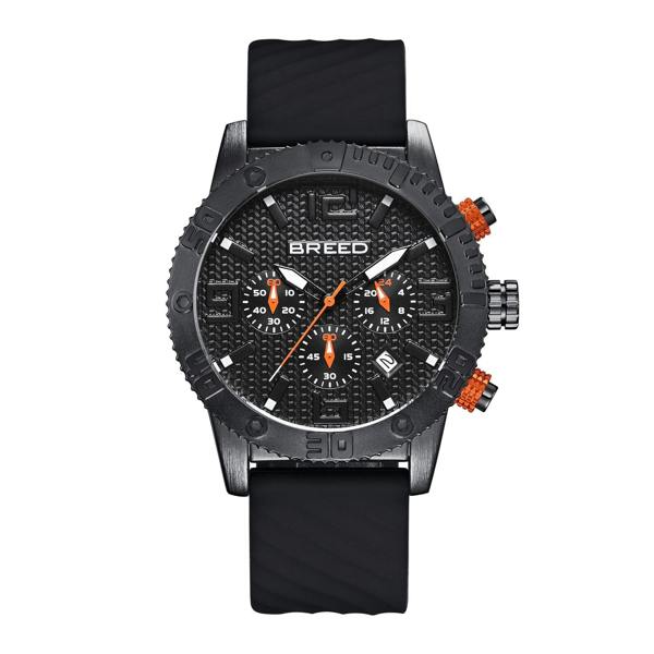 Breed Double Agent Leather-Band Watch w/Day/Date - Black/Black/Black - BRD9503