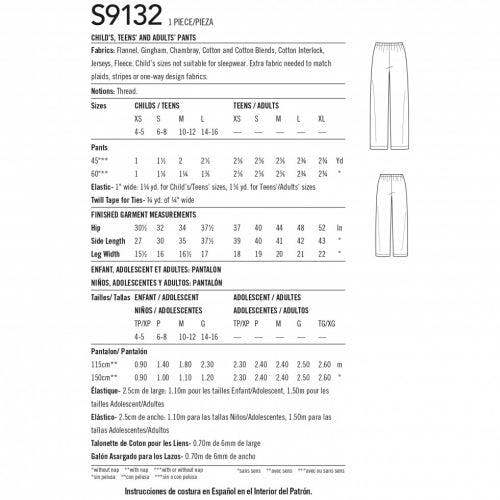 Simplicity Sewing Pattern 9132, Trousers, Pyjamas for Kids, Teenagers, Women, Men, A (XS - L / XS - XL) - Beginner, Easy