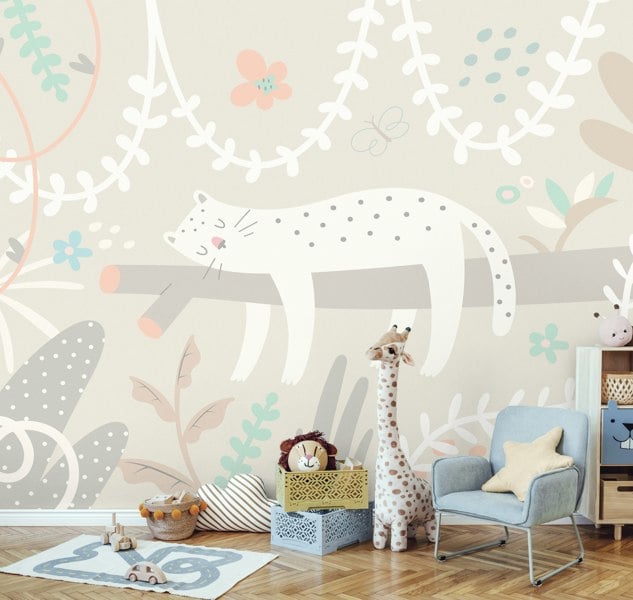Origin Murals Sleeping Jungle Leopard Wall Mural - Grey