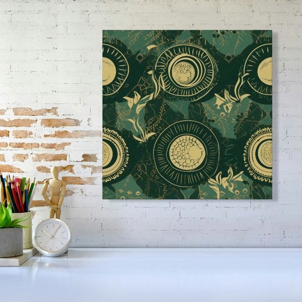 Warren Reed Abstract Green Gold Moon Pattern Canvas