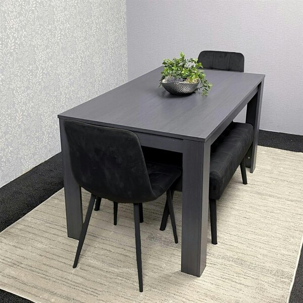 Kosy Koala Modern Arrow Design Dining Table Set with 2 Black Velvet Chairs and 2 black Benches Dining Room furniture