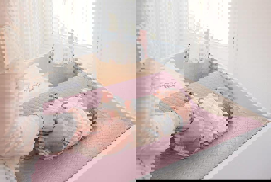 Viculii COSY CARO Anti Roll Deluxe Unisex Baby Waterproof Changing Mat - Quilted Pink