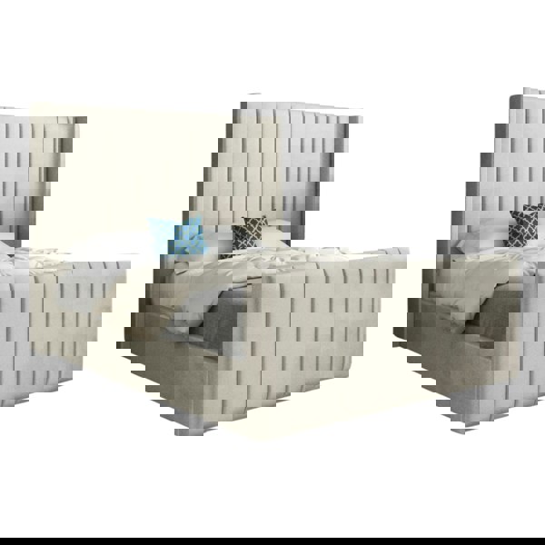 Casa Magna Romano Straight Winged Upholstered Soft Velvet Bed Frame - Cream