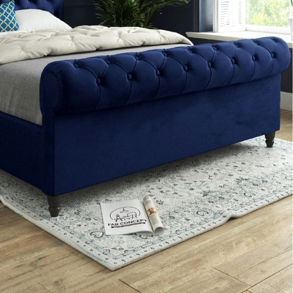 Casa Magna Sienna Sleigh Upholstered Soft Velvet Bed Frame - Blue
