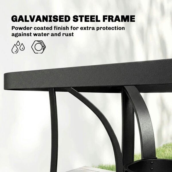 Garden Dining Set for 4 with Umbrella Hole, Stackable Chairs and Rectangular Glass-Top Outdoor Table, Light Grey