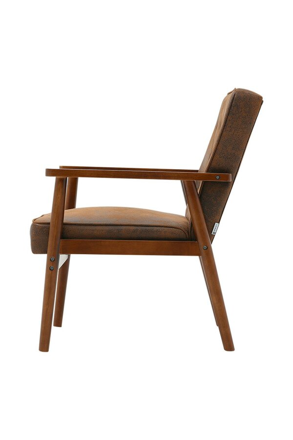 Living and Home Distressed Gold Modern Wood Frame PU Leather Upholstered Lounge Chair
