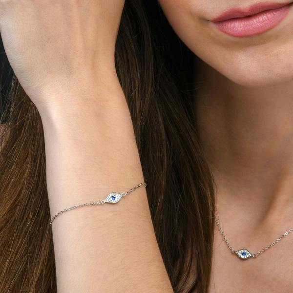 namana 925 Sterling Silver Evil Eye Bracelet with Cubic Zirconia For Women