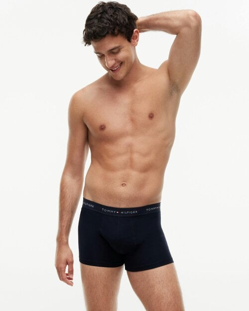 Tommy Hilfiger 3-Pack Logo Waistband Mens Trunks - Autumn Orange/Navy Blue/Blue Spell