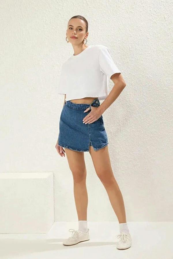 WOVCOR Denim Short Skirt with Slit
