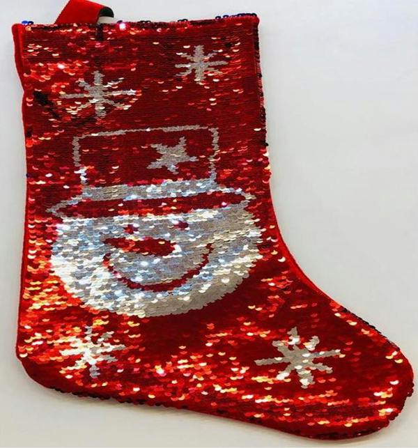 45cm Novelty 2-in-1 Snowman Sequin Christmas Stocking Sack, Red and White, Decorative Gift Storage image 3