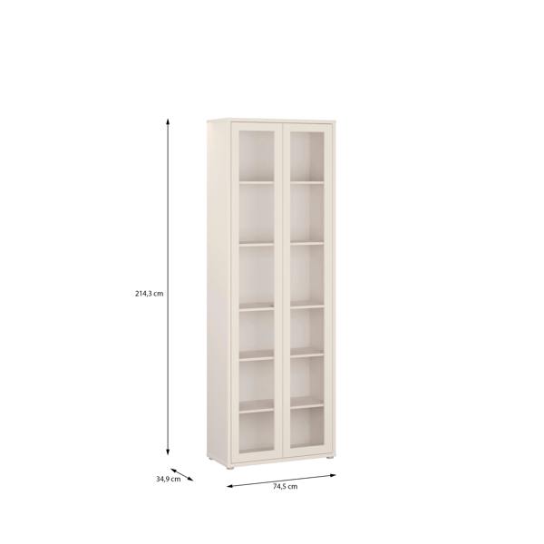 Furniture To Go Alice Springs Slim Tall Display Cabinet with 2 Glass Doors Push-to-Open & 5 Shelves in Sand