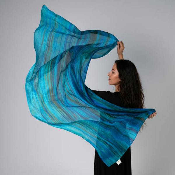 Turquoise & Emerald Silk Scarf – Hand-Dyed Mulberry Silk, Beach & Evening Wrap