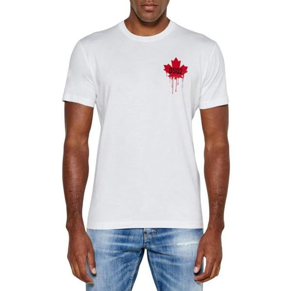 DSquared2 Mens Dripping Maple Leaf Cotton T-Shirt - White - 
