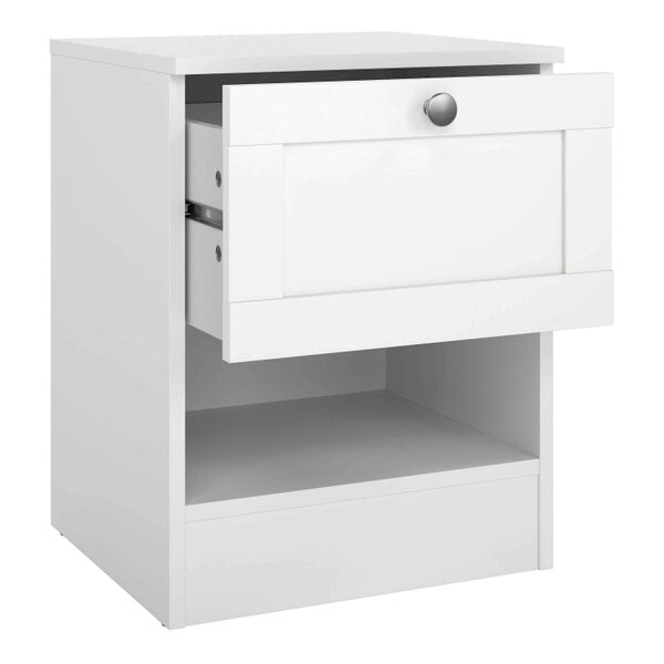 Wyld Haus Cherryfern White Wood Bedside Table 1 Frame Drawer 1 Open Shelf