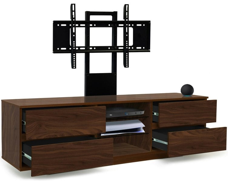 Centurion Supports Avitus Walnut with 4-Walnut Drawers and 3-Shelves up to 65" LED, LCD, Plasma TV Stand with Mounting Arm