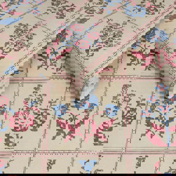 Joules Garden Floral Grid Wallpaper | Red/Blue