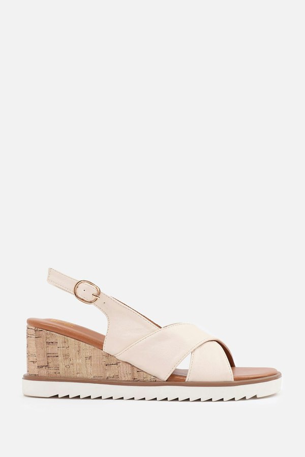 Where's That From Qween Cross Over Strap Detail Wedge Shoes With Buckle Closure in Cream Pu