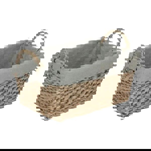 Wicker Antique Wash Finish Handled Grey Cotton Lining Storage Basket