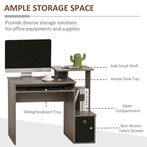 Wyld Haus Ramo 100cm Wooden Grey Home Office Desk With Keyboard Tray Drawer And Side Shelving