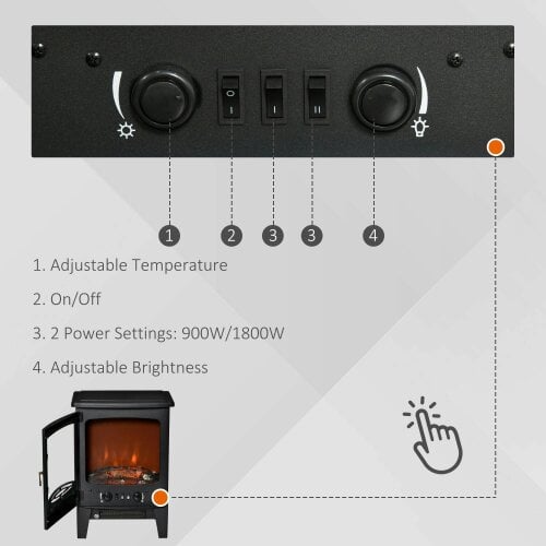 Bobobiy Electric Fireplace Stove, Freestanding Fireplace Heater with Realistic LED Flame Effect and Adjustable Brightness, 900W/1800W, Black